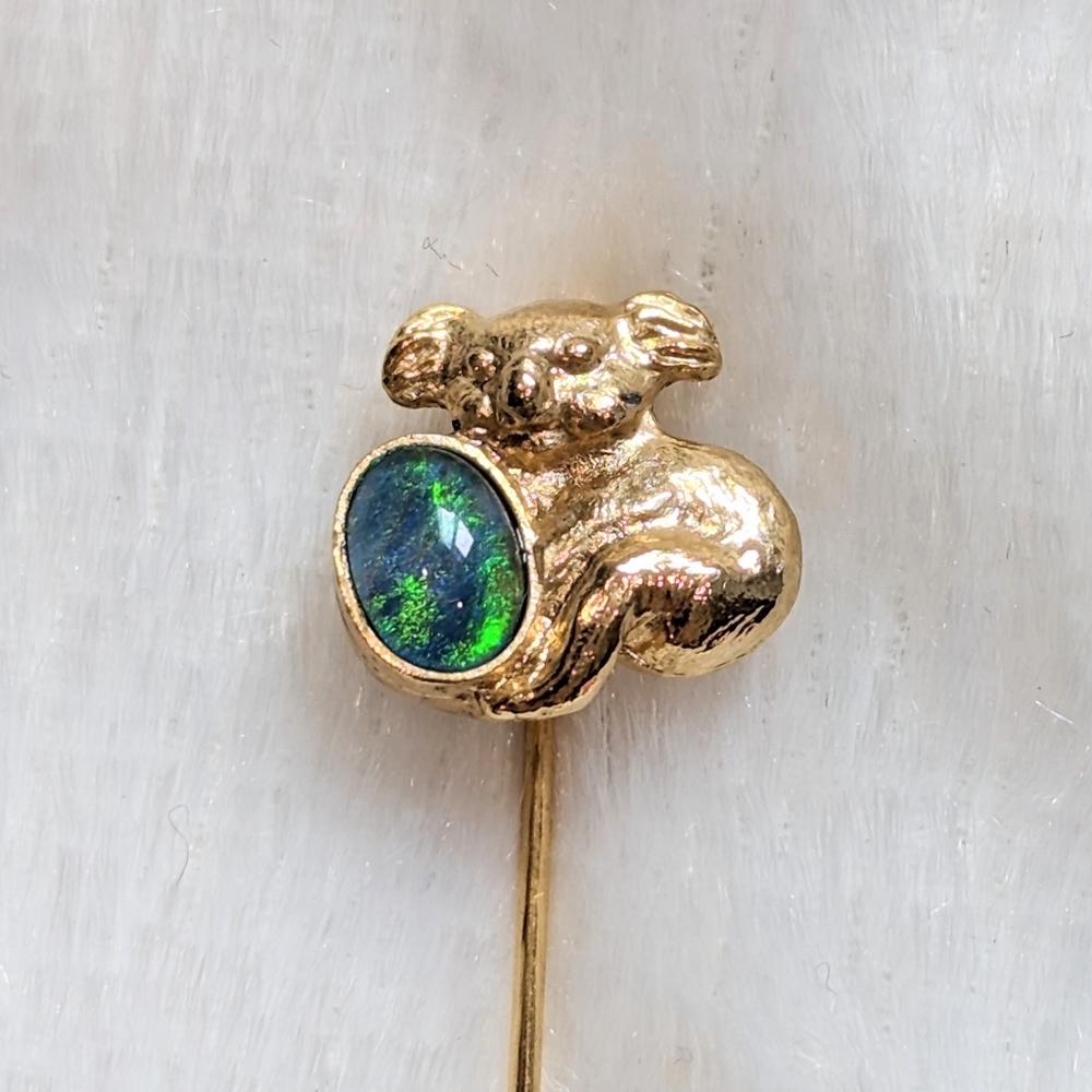 Koala Black Opal Gold Stick Pin Brooch - Picture 3 of 4